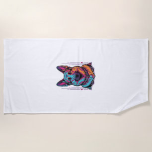 Neon-Hundeporträt Vintage-Stich Grafik_1 Strandtuch