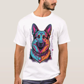 Neon-Hundeporträt Vintage-Stich Grafik_1 T-Shirt