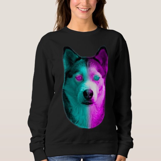 Neon Husky mit neonfarbenen Augen und gefärbtem Fu Sweatshirt (Vorderseite)