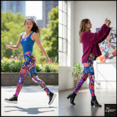 Neon Hyper Saturated Folk Art Quilt Leggings