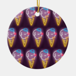 Neon Ice Cream Dog Keramik Ornament