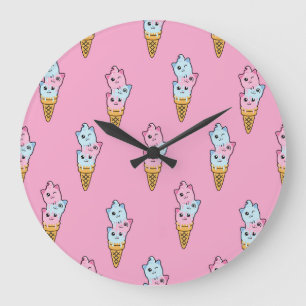 Neon Ice Cream: Kinderfreude in der Stadt. Große Wanduhr