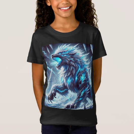 Neon Ice Dragon-Wolf T-Shirt T - Shirt Design. (Vorderseite)