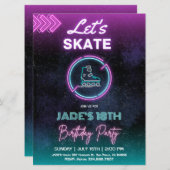 Neon Ice Skaten Birthday Party Einladung (Vorne/Hinten)