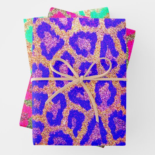 Neon Imitats Glitzer Leopard Print Geschenkpapier Set (Beispiel)