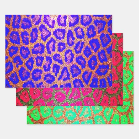 Neon Imitats Glitzer Leopard Print Geschenkpapier Set (Set)