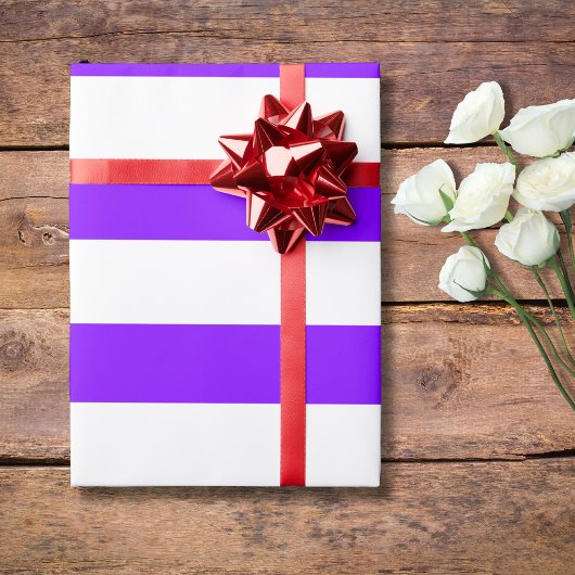 Neon Indigo und White Wide Horizontal Streifen Geschenkpapier