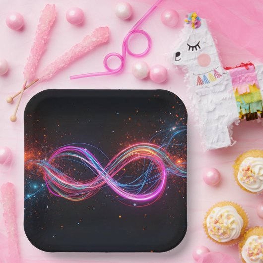 Neon Infinity Symbol in Bewegung Pappteller (Party)