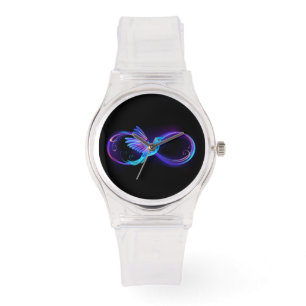 Neon Infinity Symbol mit dem leuchtenden Hummingbi Armbanduhr