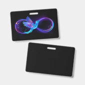 Neon Infinity Symbol mit dem leuchtenden Hummingbi Ausweis (Vorder- & Rückseite)