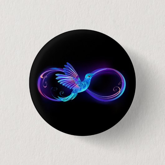Neon Infinity Symbol mit dem leuchtenden Hummingbi Button (Vorderseite)
