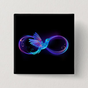 Neon Infinity Symbol mit dem leuchtenden Hummingbi Button
