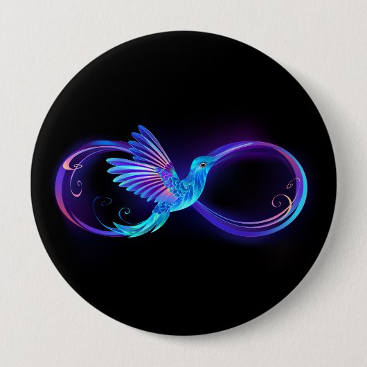 Neon Infinity Symbol mit dem leuchtenden Hummingbi Button (Vorderseite)