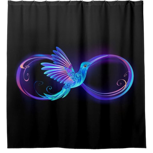 Neon Infinity Symbol mit dem leuchtenden Hummingbi Duschvorhang (Vorderseite)