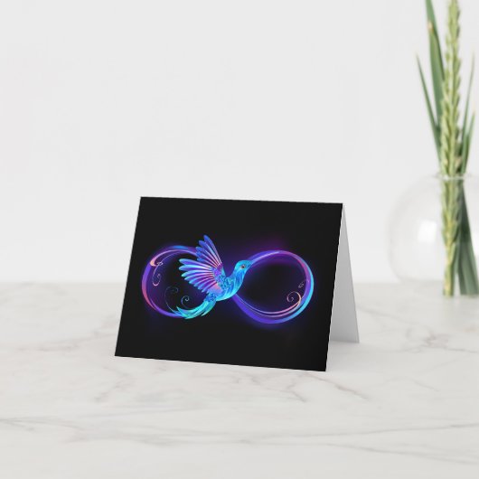 Neon Infinity Symbol mit dem leuchtenden Hummingbi Einladung (Vorderseite)