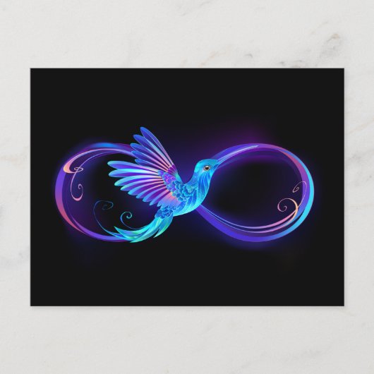 Neon Infinity Symbol mit dem leuchtenden Hummingbi Einladungspostkarte (Vorderseite)
