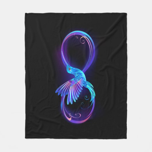 Neon Infinity Symbol mit dem leuchtenden Hummingbi Fleecedecke (Vorderseite)