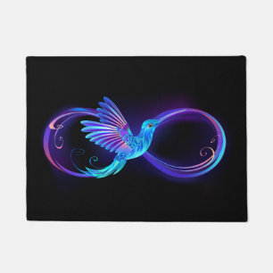 Neon Infinity Symbol mit dem leuchtenden Hummingbi Fußmatte