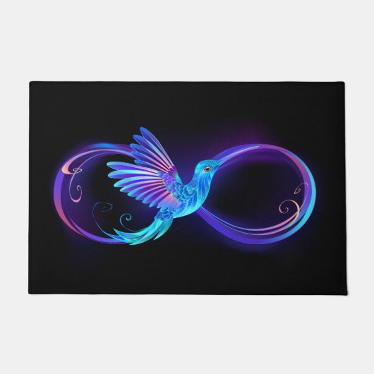 Neon Infinity Symbol mit dem leuchtenden Hummingbi Fußmatte (Vorderseite)