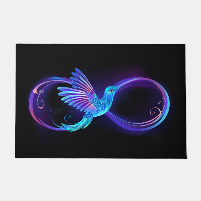Neon Infinity Symbol mit dem leuchtenden Hummingbi Fußmatte (Vorderseite)