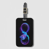Neon Infinity Symbol mit dem leuchtenden Hummingbi Gepäckanhänger (Vorderseite Vertikal)