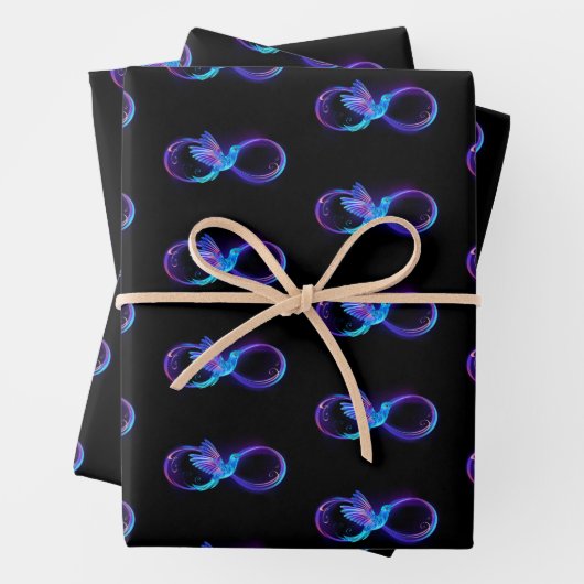 Neon Infinity Symbol mit dem leuchtenden Hummingbi Geschenkpapier Set (Beispiel)