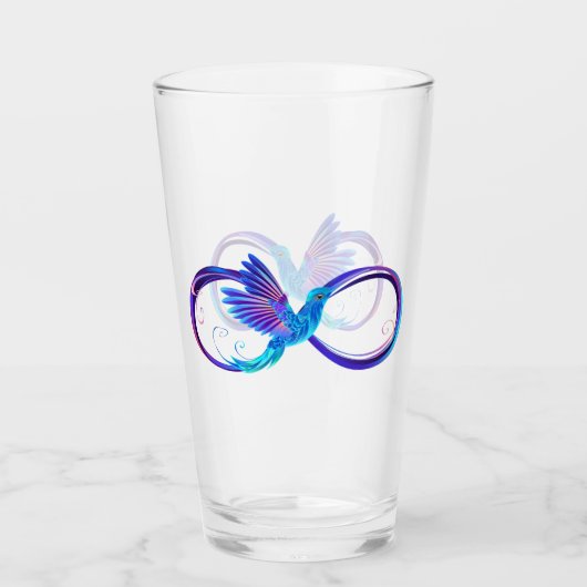 Neon Infinity Symbol mit dem leuchtenden Hummingbi Glas (Vorderseite)