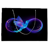 Neon Infinity Symbol mit dem leuchtenden Hummingbi Große Geschenktüte (Rückseite)