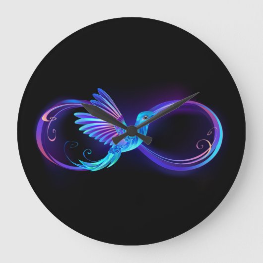 Neon Infinity Symbol mit dem leuchtenden Hummingbi Große Wanduhr (Vorderseite)