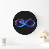 Neon Infinity Symbol mit dem leuchtenden Hummingbi Große Wanduhr (Zuhause)