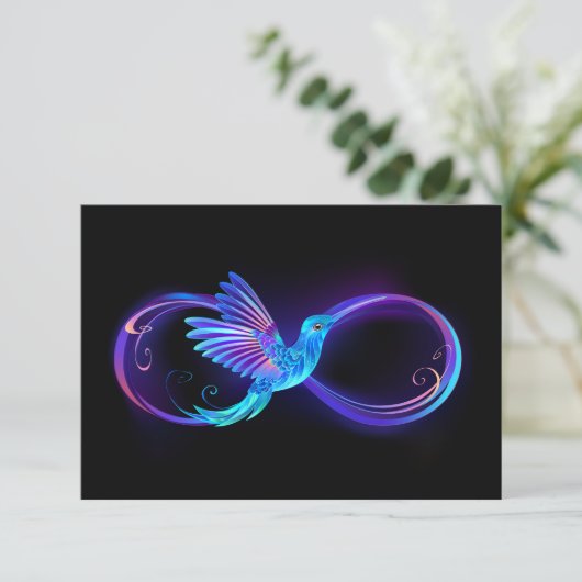 Neon Infinity Symbol mit dem leuchtenden Hummingbi Hinweiskarte (Stehend Vorderseite)