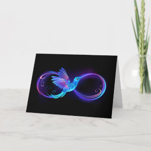 Neon Infinity Symbol mit dem leuchtenden Hummingbi Karte