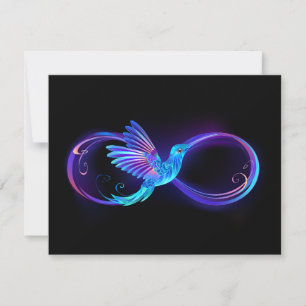 Neon Infinity Symbol mit dem leuchtenden Hummingbi Karte