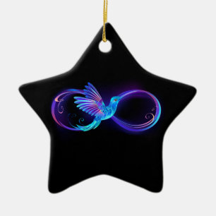 Neon Infinity Symbol mit dem leuchtenden Hummingbi Keramik Ornament