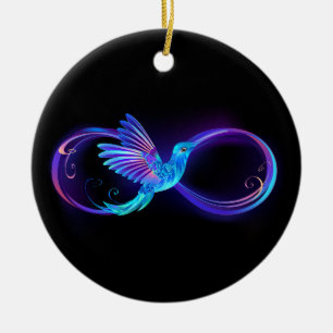 Neon Infinity Symbol mit dem leuchtenden Hummingbi Keramik Ornament
