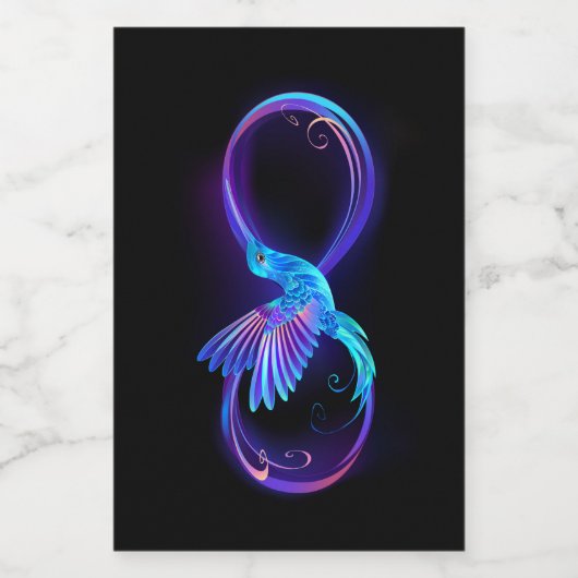 Neon Infinity Symbol mit dem leuchtenden Hummingbi Lebensmitteletikett (Einzelnes Label)