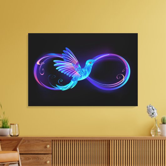 Neon Infinity Symbol mit dem leuchtenden Hummingbi Leinwanddruck (Insitu (Wohnzimmer))
