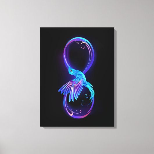 Neon Infinity Symbol mit dem leuchtenden Hummingbi Leinwanddruck (Vorderseite)