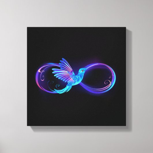 Neon Infinity Symbol mit dem leuchtenden Hummingbi Leinwanddruck (Vorderseite)