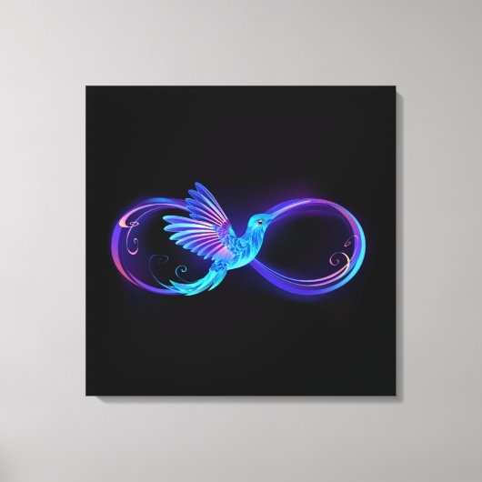 Neon Infinity Symbol mit dem leuchtenden Hummingbi Leinwanddruck (Vorderseite)