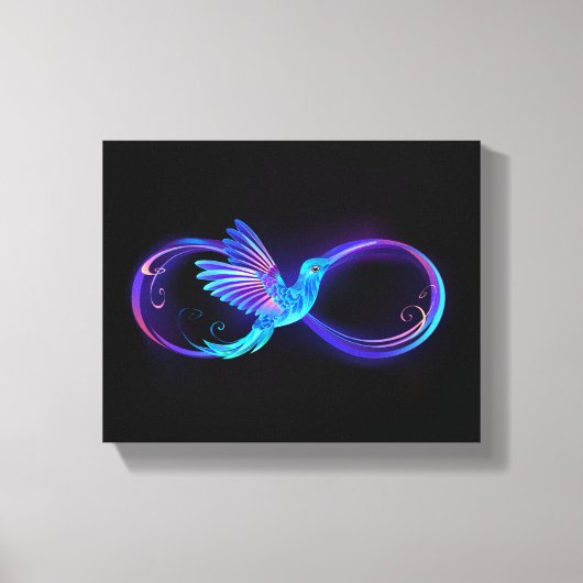 Neon Infinity Symbol mit dem leuchtenden Hummingbi Leinwanddruck (Vorderseite)