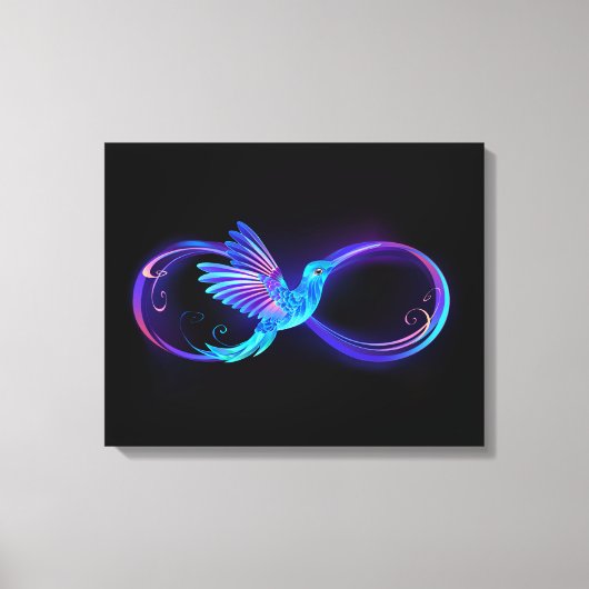 Neon Infinity Symbol mit dem leuchtenden Hummingbi Leinwanddruck (Vorderseite)