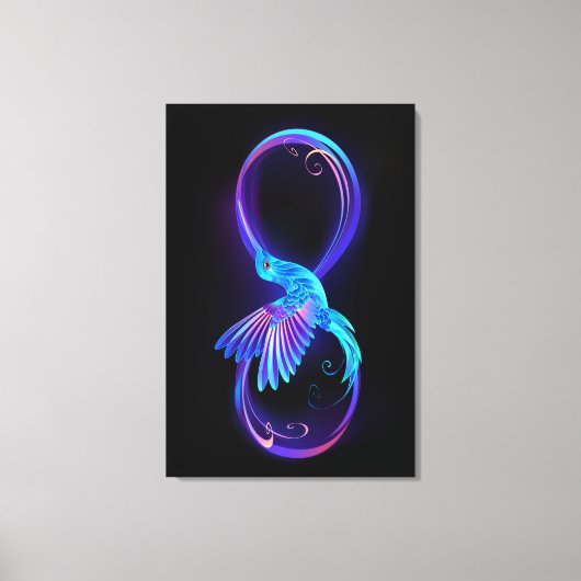 Neon Infinity Symbol mit dem leuchtenden Hummingbi Leinwanddruck (Vorderseite)