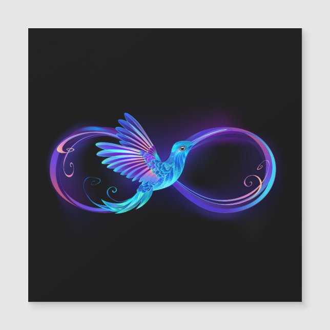Neon Infinity Symbol mit dem leuchtenden Hummingbi Magnetkarte (Vorderseite)
