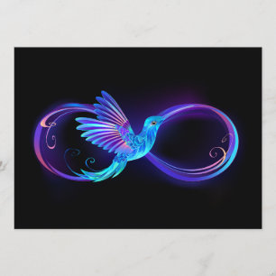 Neon Infinity Symbol mit dem leuchtenden Hummingbi Menükarte
