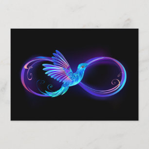 Neon Infinity Symbol mit dem leuchtenden Hummingbi Menükarte