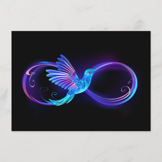 Neon Infinity Symbol mit dem leuchtenden Hummingbi Menükarte (Vorderseite)