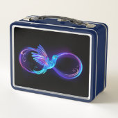 Neon Infinity Symbol mit dem leuchtenden Hummingbi Metall Brotdose (Rückseite)