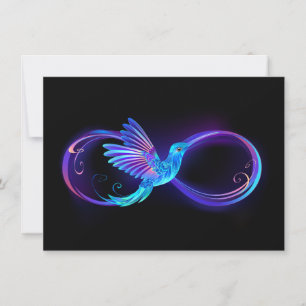 Neon Infinity Symbol mit dem leuchtenden Hummingbi Mitteilungskarte