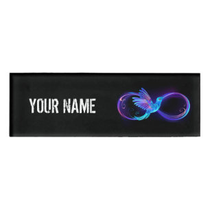 Neon Infinity Symbol mit dem leuchtenden Hummingbi Namenschild